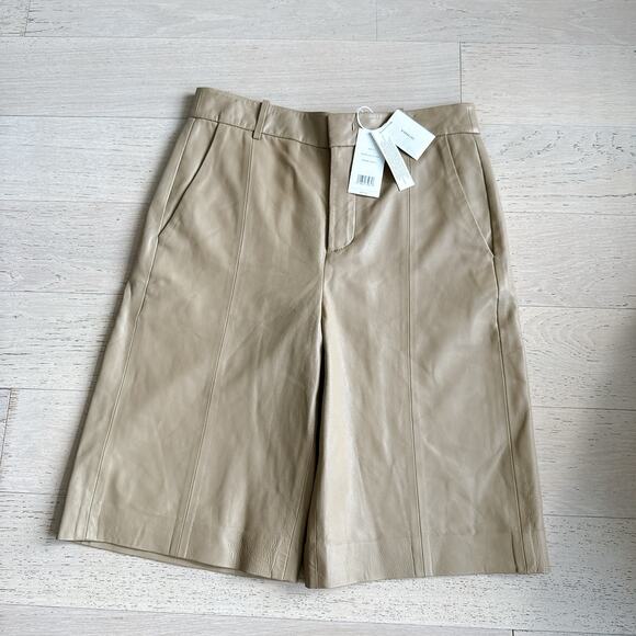 VINCE -NWT- $895 High-rise Leather Bermuda Shorts Tan Neutral | 6 - Picture 2 of 12